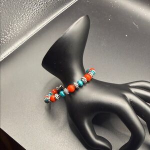 Turquoise and Red Beaded Bracelet